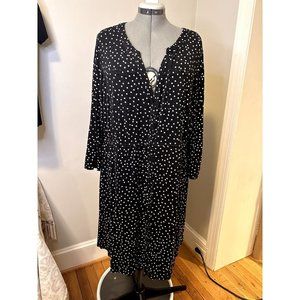 Torrid Black White Polka Dot Rayon/Spandex Button Sleeve Midi Dress, 3x 22-24